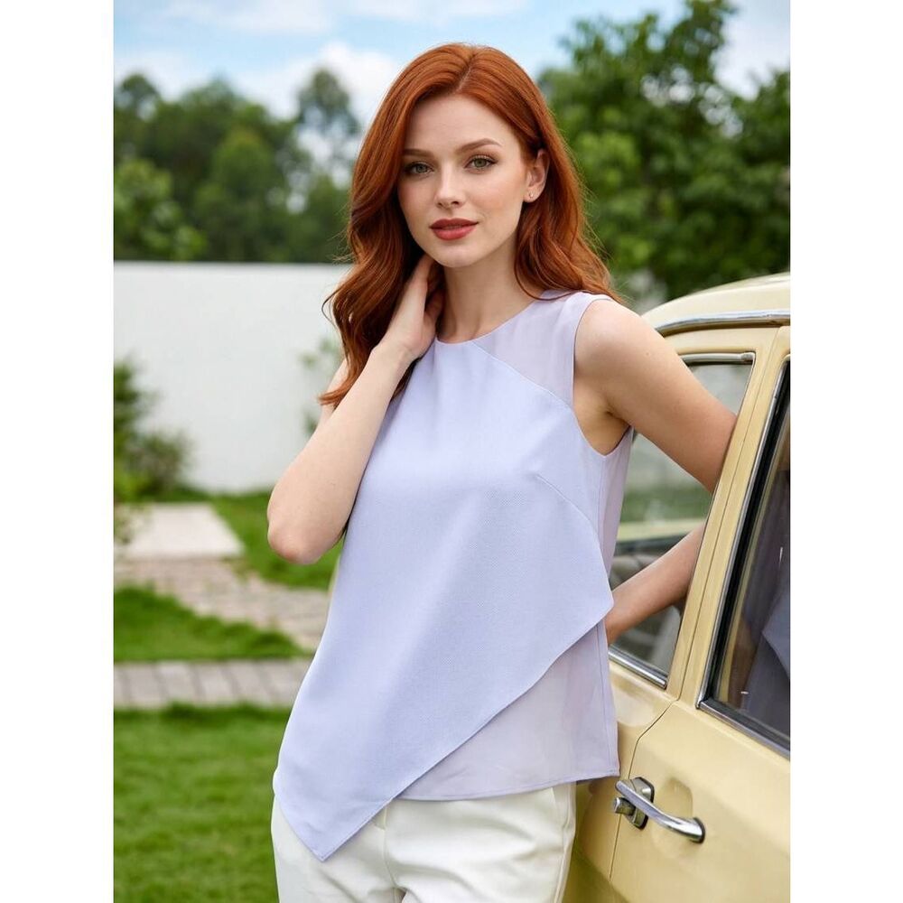 ☔️🔹️Rachel Roy Cornflower Blue Asymmetric Layered Overlay Sleeveless Top Medium